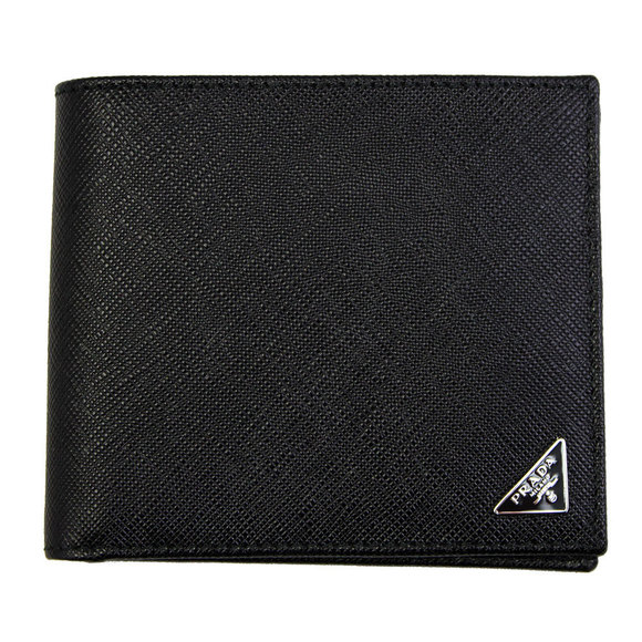 Prada Leather Billfold Black Wallet Fold QHH Triangle - Picture 1 of 4